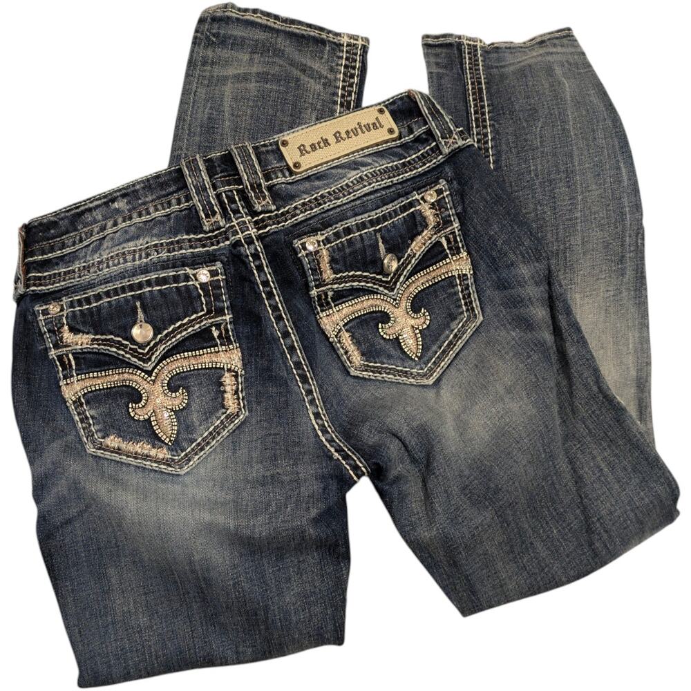 ROCK REVIVAL Jeans Shaina Mid Rise Skinny Women's 29 Rhinestone Studded Pockets